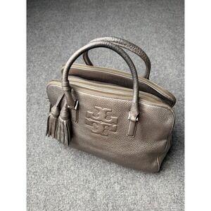 Womens Leather Tory Burch Dark Gray Satchel Tassel Top Handle Bag, Size One Size